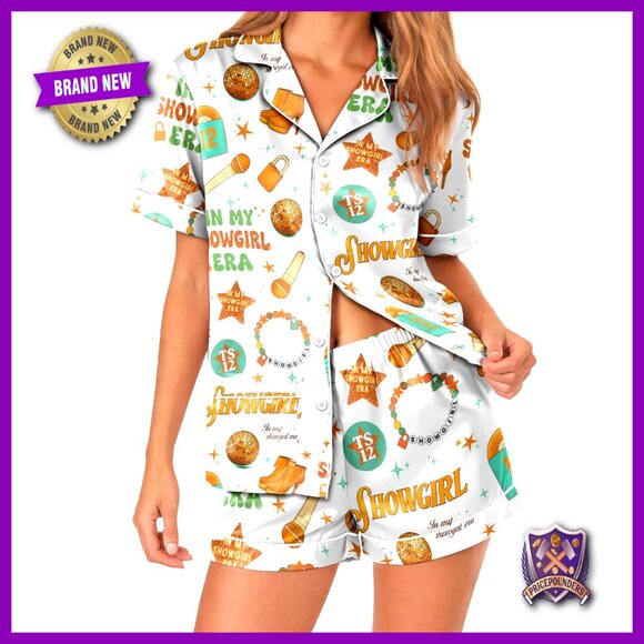 Large Silk Satin Pajama Set Short Sleeve Button Down with Shorts